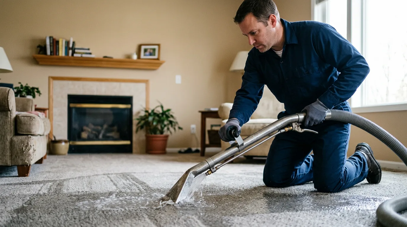 Water damage restoration technician working near Lisle, NY